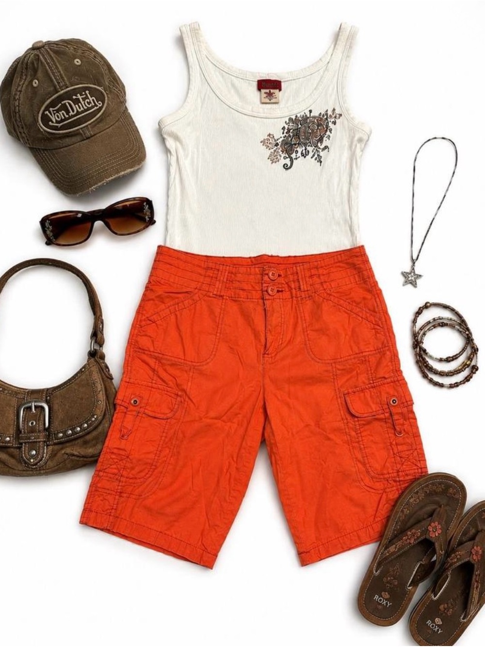 Y2K Orange Utility Cargo Shorts 🧡 Gorpcore Mall Goth McBling 2000s Pocket